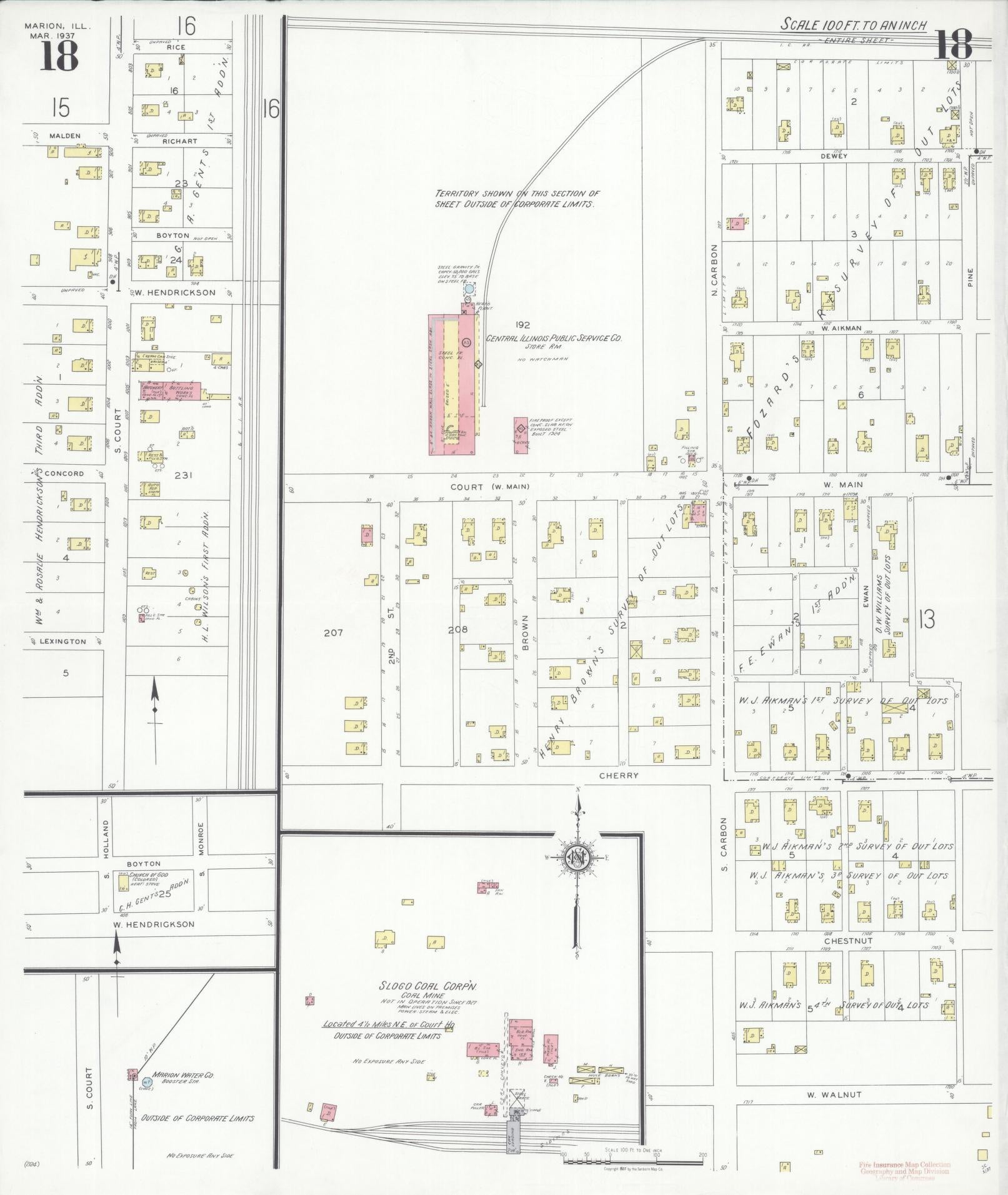 Sanborn Fire Insurance Map from Marion, Williamson County, Illinois (1937), Sheet #0018 - Complete Map Set gallery image, historic Sanborn map, vintage wall art, Illinois Illinois