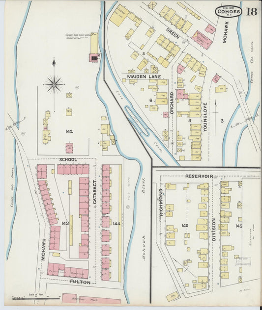 Sanborn Fire Insurance Map from Cohoes, Albany County, New York (1891), Sheet #0018 - Historic Sanborn Fire Insurance Map Print, vintage old map wall art, antique decor, genealogy gift, New York New York map