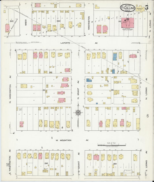 Sanborn Fire Insurance Map from Fort Collins, Larimer County, Colorado (1917), Sheet #0005 - Historic Sanborn Fire Insurance Map Print, vintage old map wall art, antique decor, genealogy gift, Colorado Colorado map