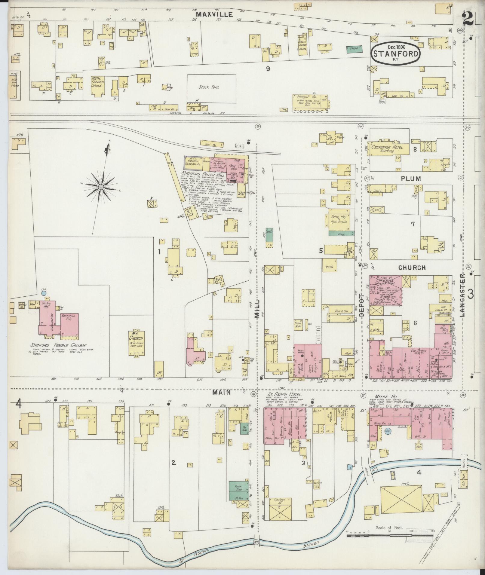Sanborn Fire Insurance Map from Stanford, Lincoln County, Kentucky (1896), Sheet #0002 - Complete Map Set gallery image, historic Sanborn map, vintage wall art, Kentucky Kentucky