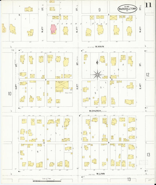 Sanborn Fire Insurance Map from Marshalltown, Marshall County, Iowa (1901), Sheet #0011 - Historic Sanborn Fire Insurance Map Print, vintage old map wall art