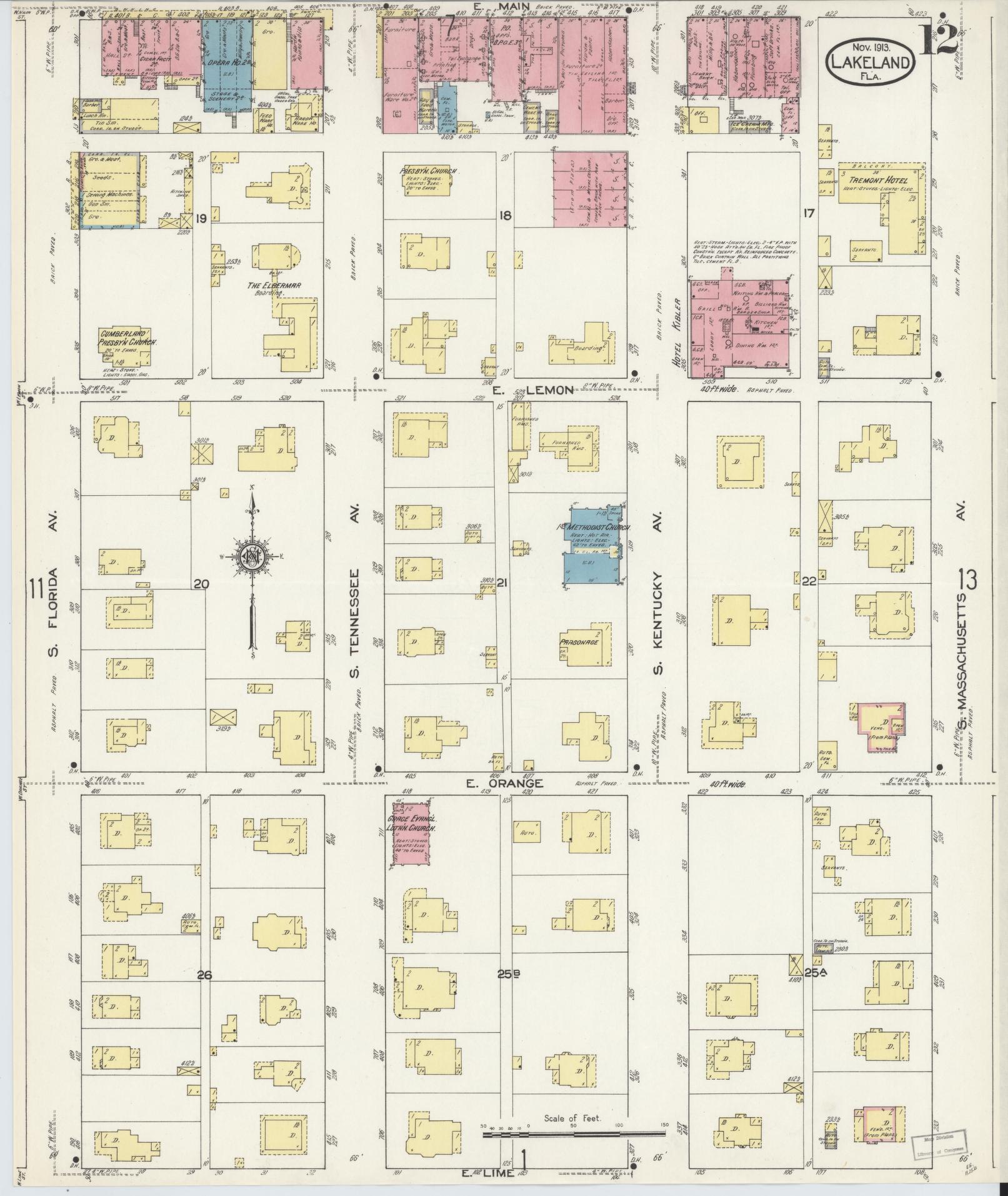Sanborn Fire Insurance Map from Lakeland, Polk County, Florida (1913), Sheet #0012 - Complete Map Set gallery image, historic Sanborn map, vintage wall art, Florida Florida
