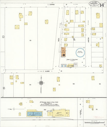Sanborn Fire Insurance Map from Orange, Orange County, California (1922), Sheet #0014 - Complete Map Set gallery image, historic Sanborn map, vintage wall art, California California