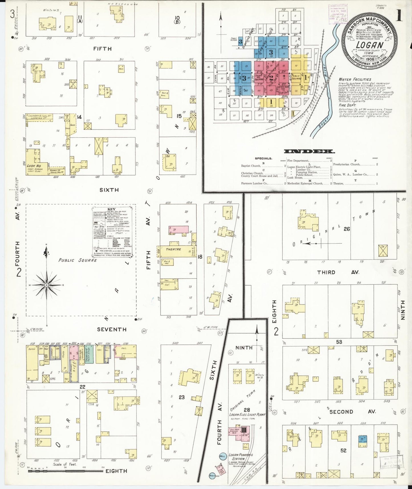 Sanborn Fire Insurance Map from Logan, Harrison County, Iowa (1908), Sheet #0001 - Historic Sanborn Fire Insurance Map Print