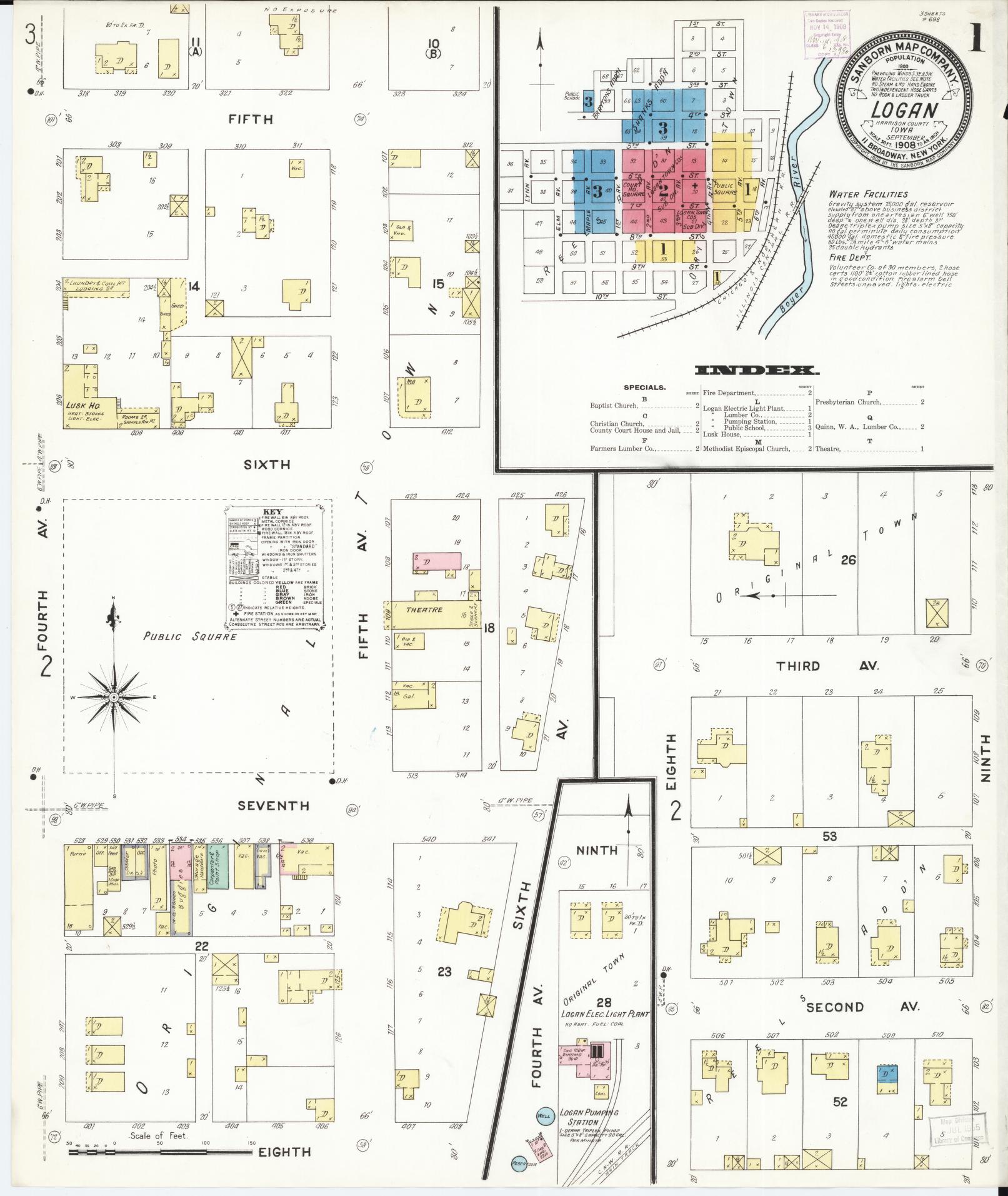 Sanborn Fire Insurance Map from Logan, Harrison County, Iowa (1908), Sheet #0001 - Historic Sanborn Fire Insurance Map Print