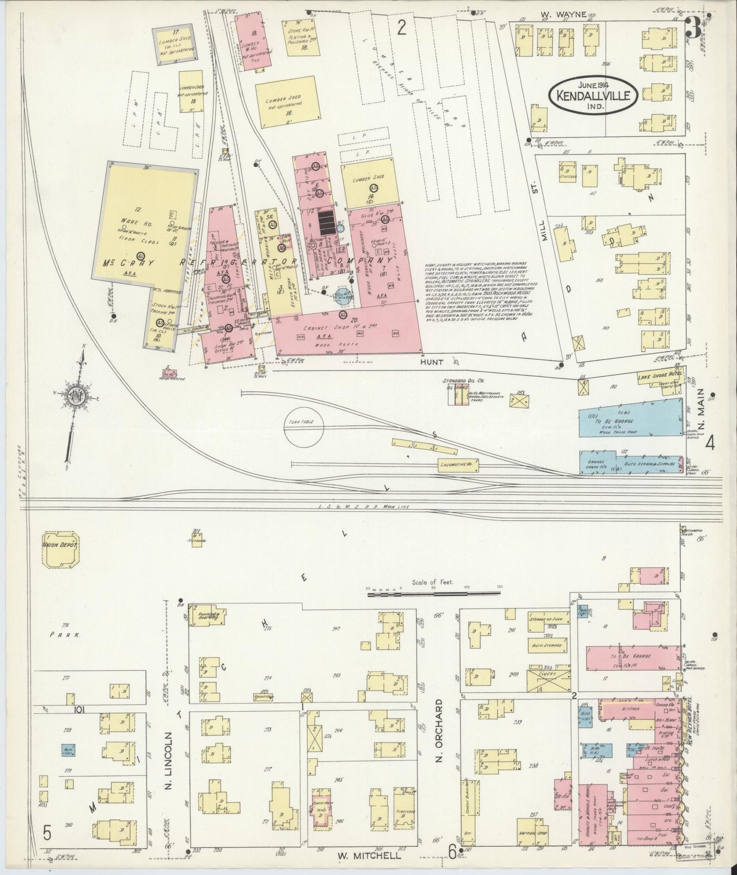 Sanborn Fire Insurance Map from Kendallville, Noble County, Indiana (1914), Sheet #0003 - Complete Map Set gallery image, historic Sanborn map, vintage wall art, Indiana Indiana