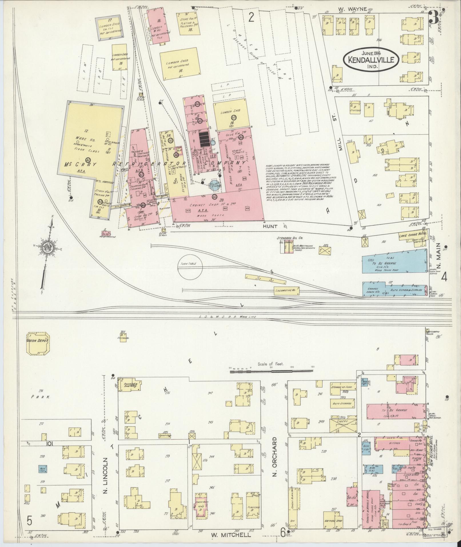 Sanborn Fire Insurance Map from Kendallville, Noble County, Indiana (1914), Sheet #0003 - Complete Map Set gallery image, historic Sanborn map, vintage wall art, Indiana Indiana