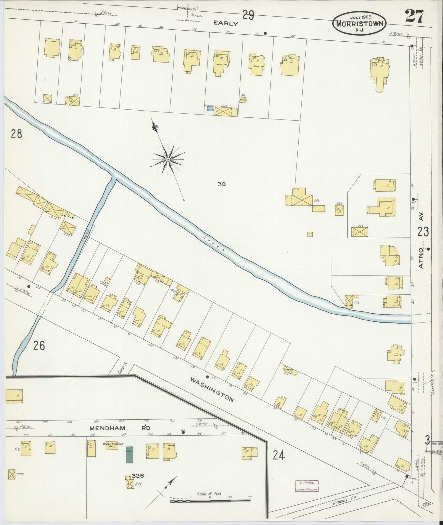 Sanborn Fire Insurance Map from Morristown, Morris County, New Jersey (1909), Sheet #0027 - Complete Map Set gallery image, historic Sanborn map, vintage wall art, New Jersey New Jersey