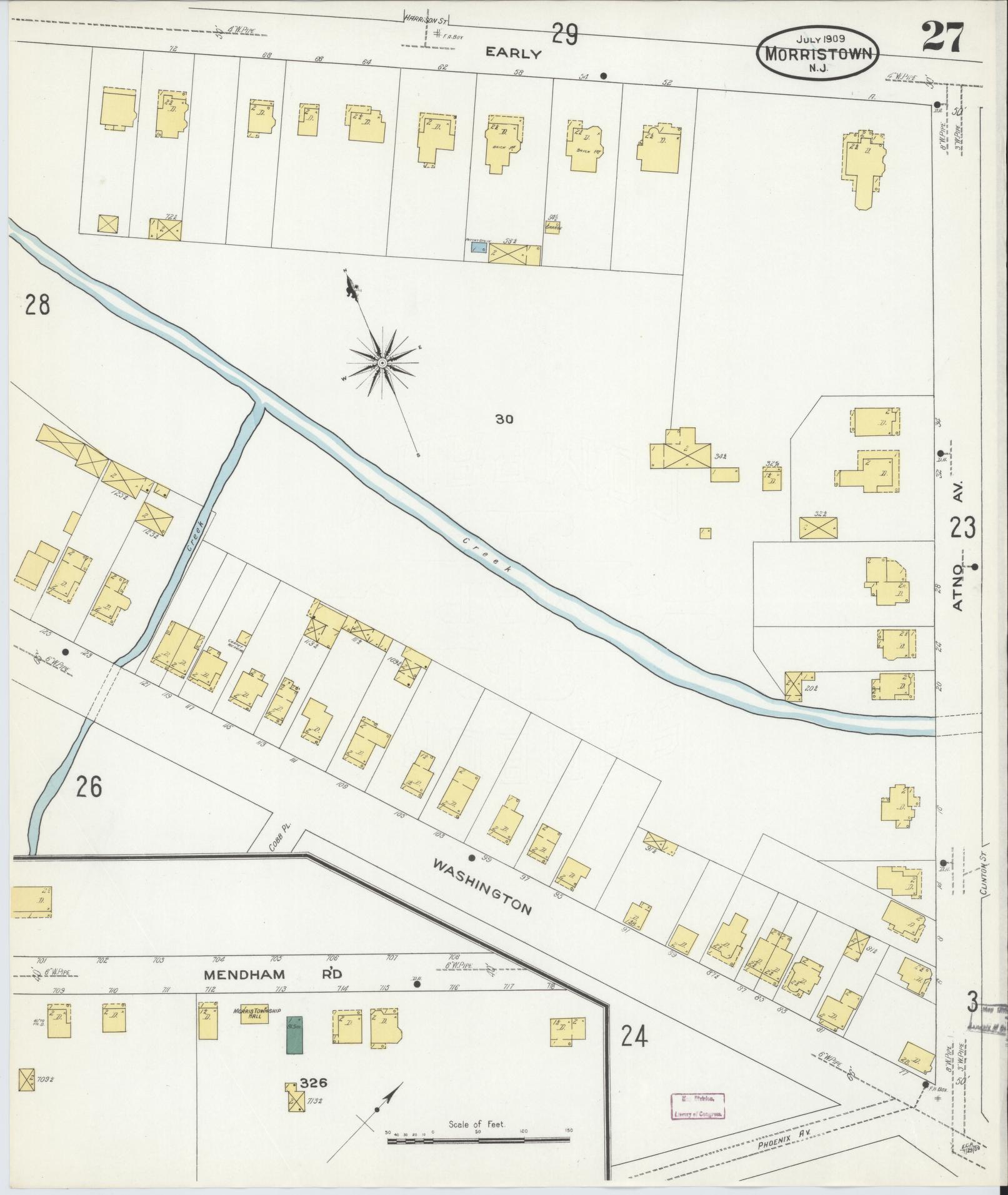 Sanborn Fire Insurance Map from Morristown, Morris County, New Jersey (1909), Sheet #0027 - Complete Map Set gallery image, historic Sanborn map, vintage wall art, New Jersey New Jersey