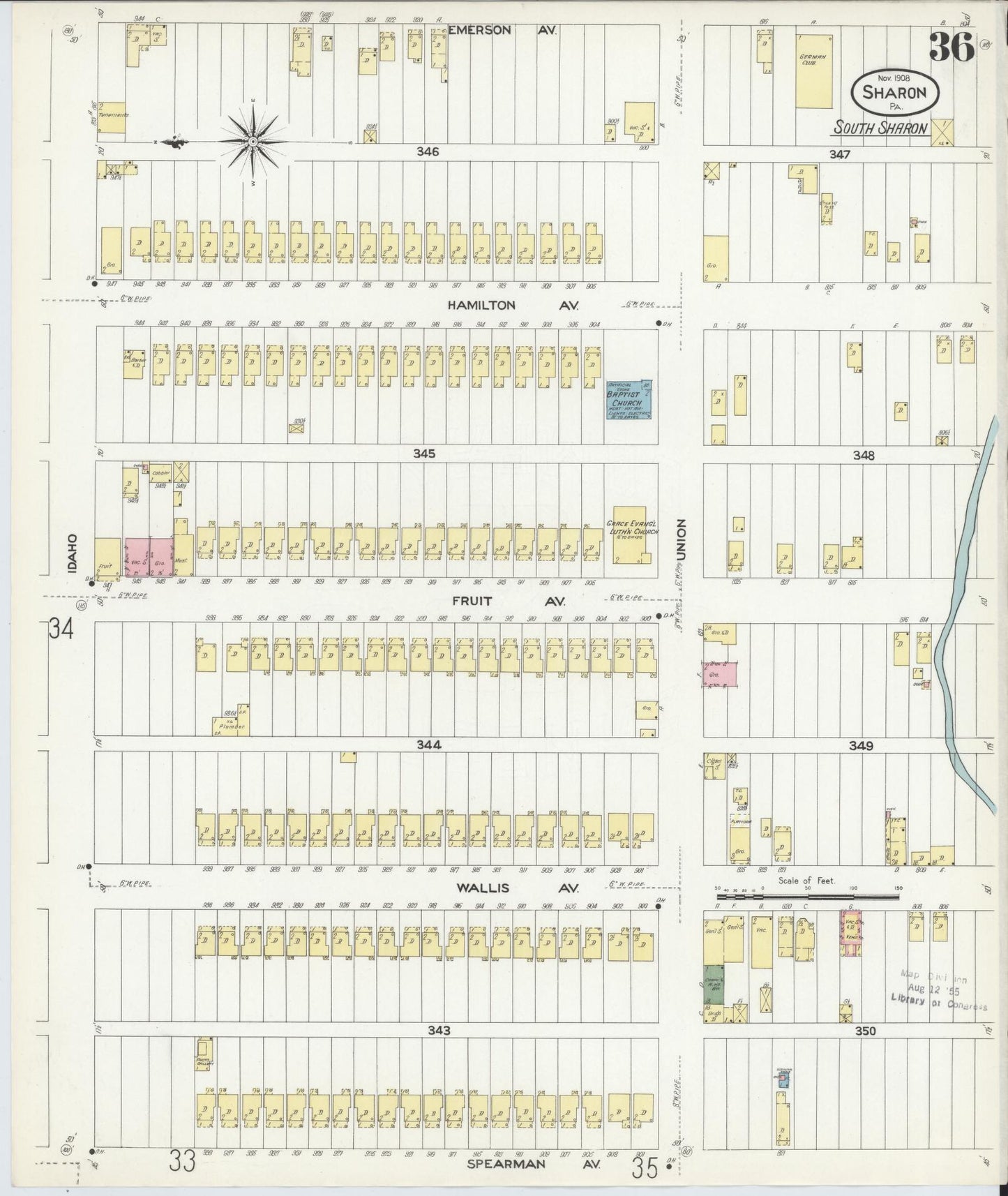 Sanborn Fire Insurance Map from Sharon, Mercer County, Pennsylvania (1908), Sheet #0036 - Complete Map Set gallery image, historic Sanborn map, vintage wall art, Pennsylvania Pennsylvania