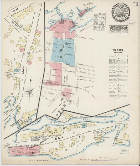 Sanborn Fire Insurance Map from Brunswick, Cumberland County, Maine (1884), Sheet #0001 - Complete Map Set gallery image, historic Sanborn map, vintage wall art, Maine Maine