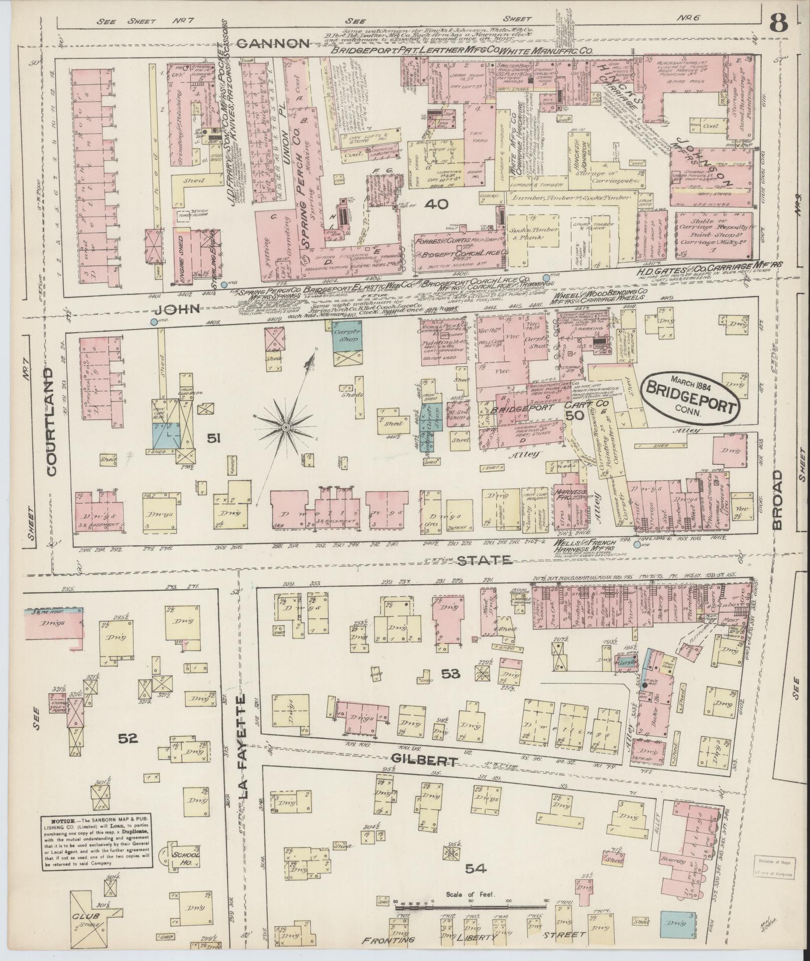 Sanborn Fire Insurance Map from Bridgeport, Fairfield County, Connecticut (1884), Sheet #0008 - Complete Map Set gallery image, historic Sanborn map, vintage wall art, Connecticut Connecticut