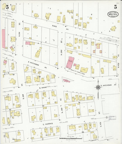 Sanborn Fire Insurance Map from Wayne, Wayne County, Michigan (1926), Sheet #0005 - Historic Sanborn Fire Insurance Map Print, vintage old map wall art, antique decor, genealogy gift, Michigan Michigan map