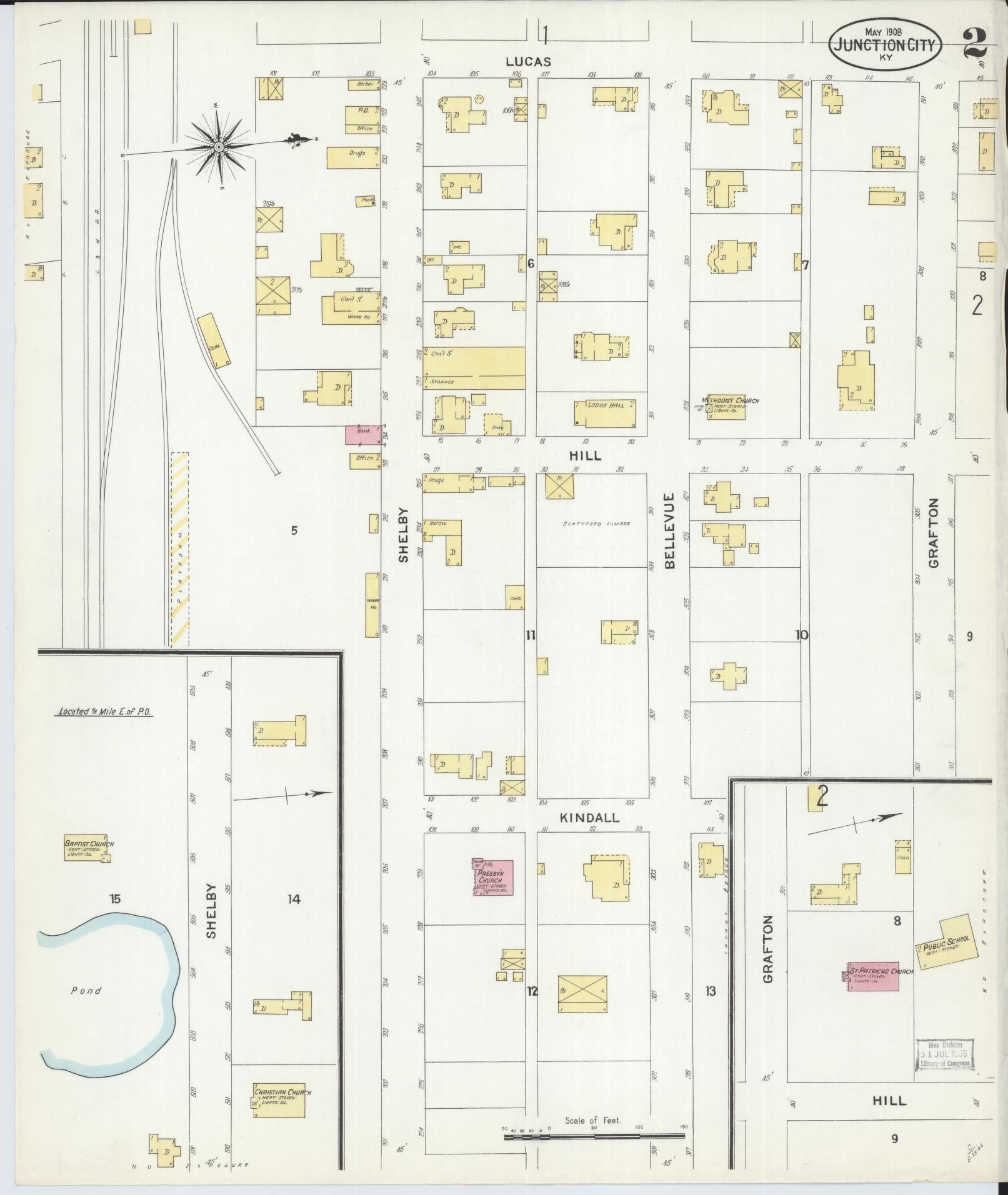 Sanborn Fire Insurance Map from Junction City, Boyle County, Kentucky (1908), Sheet #0002 - Complete Map Set gallery image, historic Sanborn map, vintage wall art, Kentucky Kentucky