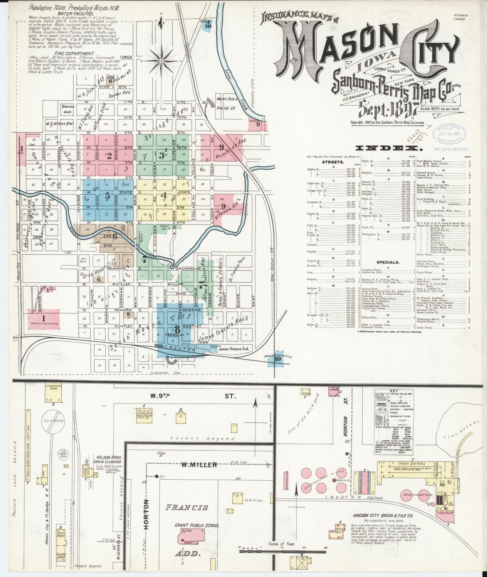 Sanborn Fire Insurance Map from Mason City, Cerro Gordo County, Iowa (1897), Sheet #0001 - Historic Sanborn Fire Insurance Map Print