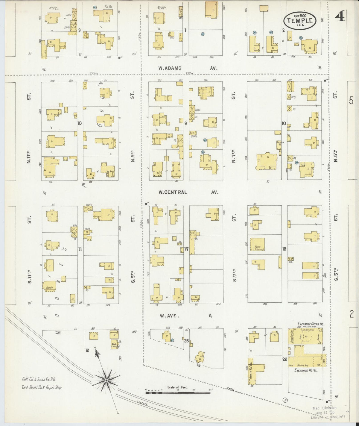 Sanborn Fire Insurance Map from Temple, Bell County, Texas (1900), Sheet #0004 - Historic Sanborn Fire Insurance Map Print, vintage old map wall art, antique decor, genealogy gift, Texas Texas map