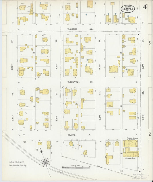 Sanborn Fire Insurance Map from Temple, Bell County, Texas (1900), Sheet #0004 - Historic Sanborn Fire Insurance Map Print, vintage old map wall art, antique decor, genealogy gift, Texas Texas map