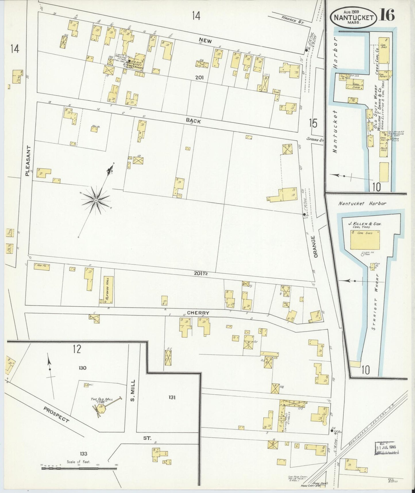 Sanborn Fire Insurance Map from Nantucket, Nantucket County, Massachusetts (1909), Sheet #0016 - Complete Map Set gallery image, historic Sanborn map, vintage wall art, Massachusetts Massachusetts