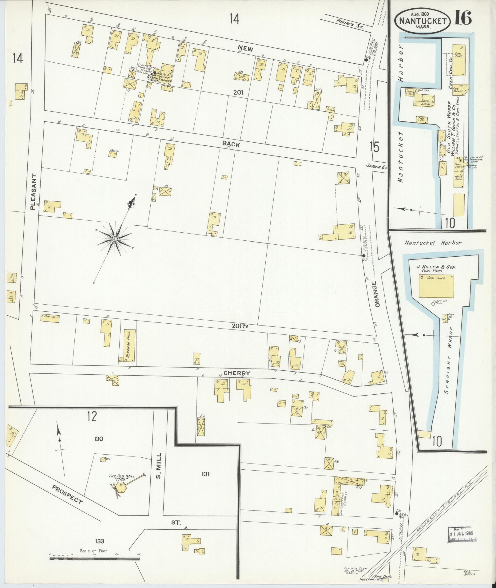 Sanborn Fire Insurance Map from Nantucket, Nantucket County, Massachusetts (1909), Sheet #0016 - Complete Map Set gallery image, historic Sanborn map, vintage wall art, Massachusetts Massachusetts