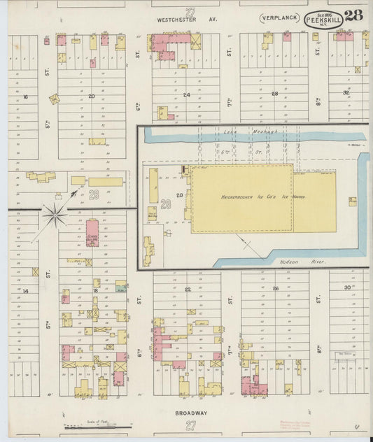 Sanborn Fire Insurance Map from Peekskill, Westchester County, New York (1895), Sheet #0028 - Historic Sanborn Fire Insurance Map Print, vintage old map wall art, antique decor, genealogy gift, New York New York map