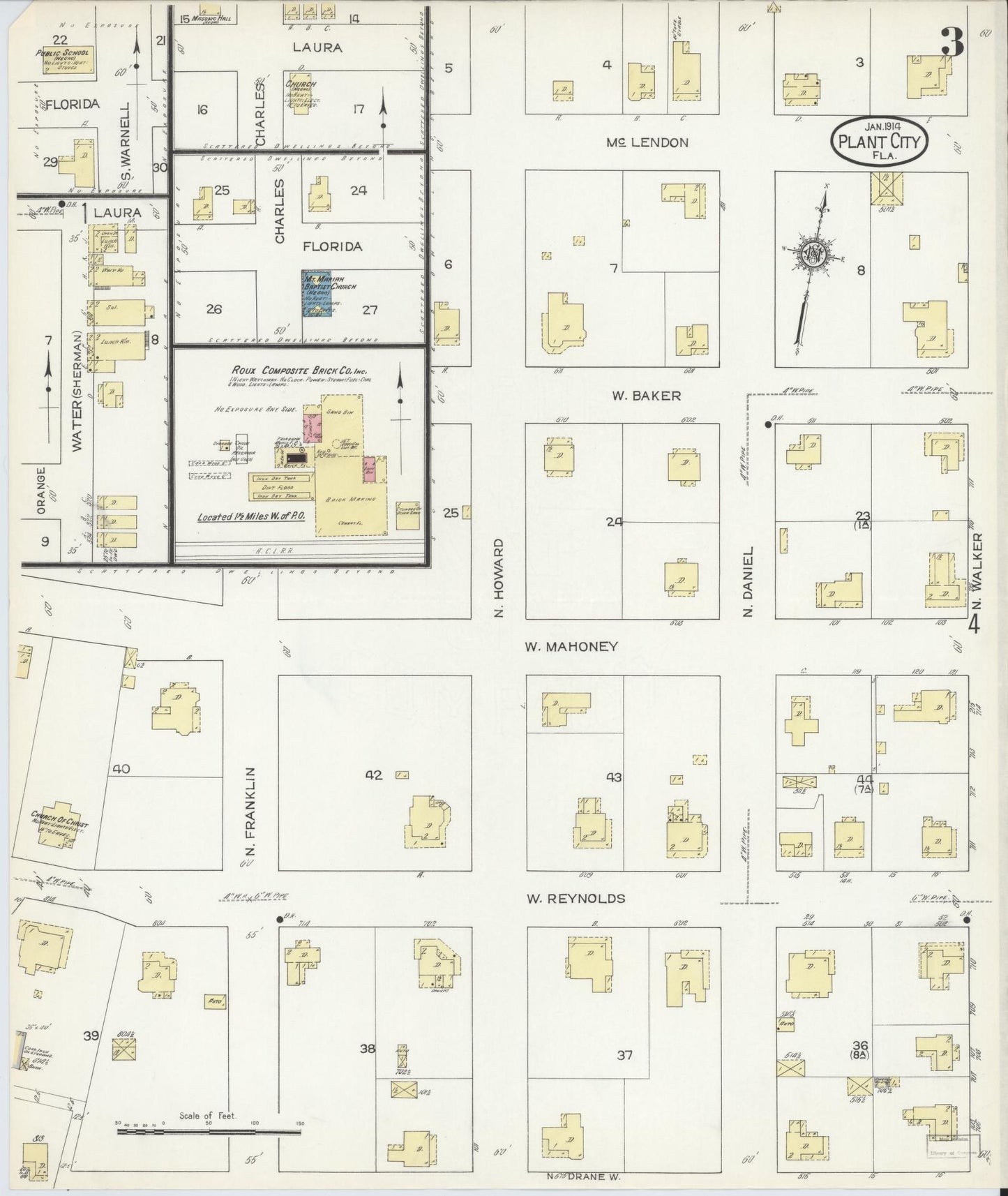 Sanborn Fire Insurance Map from Plant City, Hillborough County, Florida (1914), Sheet #0003 - Complete Map Set gallery image, historic Sanborn map, vintage wall art, Florida Florida