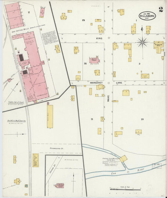 Sanborn Fire Insurance Map from Hillsboro, Orange County, North Carolina (1905), Sheet #0002 - Historic Sanborn Fire Insurance Map Print, vintage old map wall art, antique decor, genealogy gift, North Carolina North Carolina map