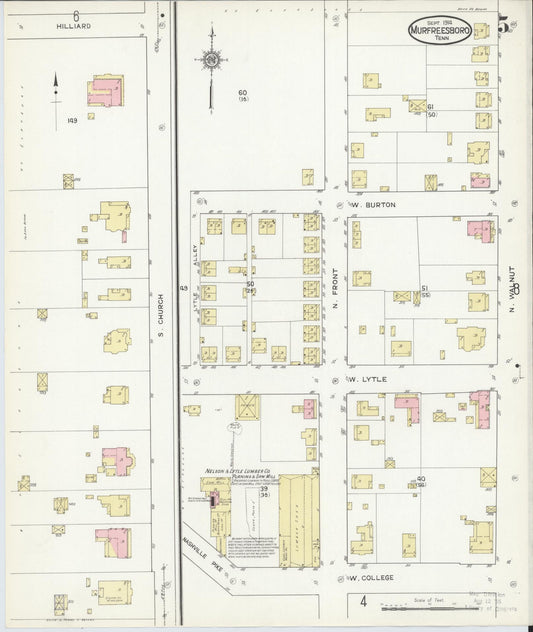 Sanborn Fire Insurance Map from Murfreesboro, Rutherford County, Tennessee (1914), Sheet #0005 - Historic Sanborn Fire Insurance Map Print, vintage old map wall art, antique decor, genealogy gift, Tennessee Tennessee map