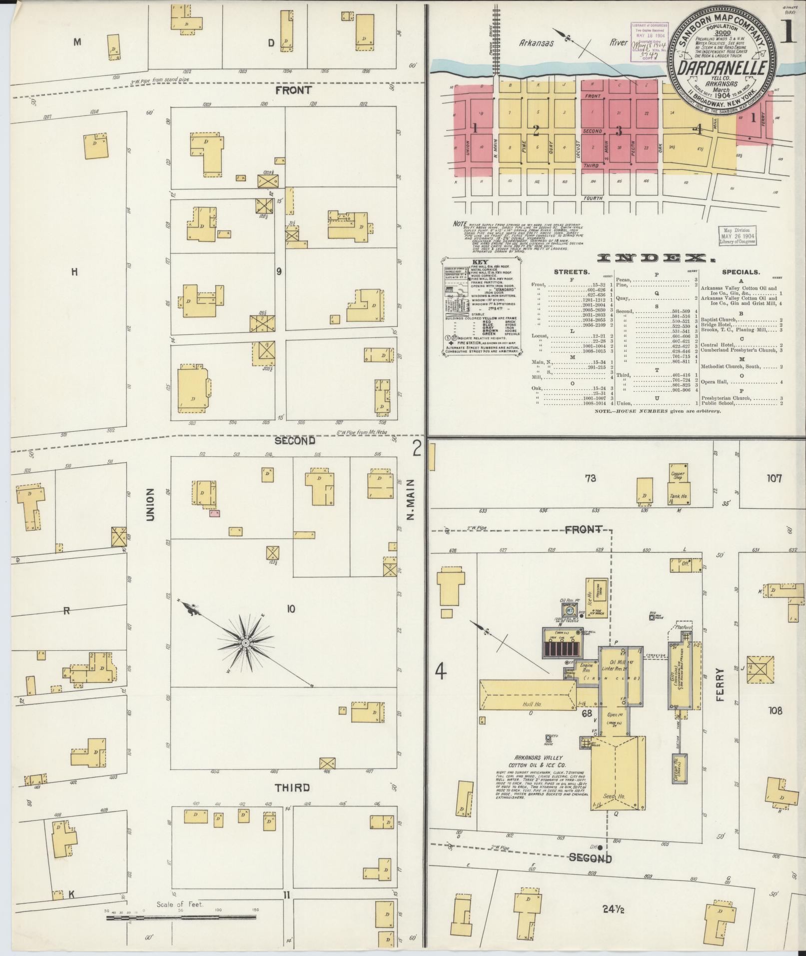 Sanborn Fire Insurance Map from Dardanelle, Yell County, Arkansas (1904), Sheet #0001 - Complete Map Set gallery image, historic Sanborn map, vintage wall art, Arkansas Arkansas