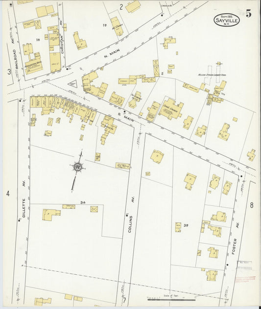Sanborn Fire Insurance Map from Sayville, Suffolk County, New York (1915), Sheet #0005 - Historic Sanborn Fire Insurance Map Print, vintage old map wall art, antique decor, genealogy gift, New York New York map