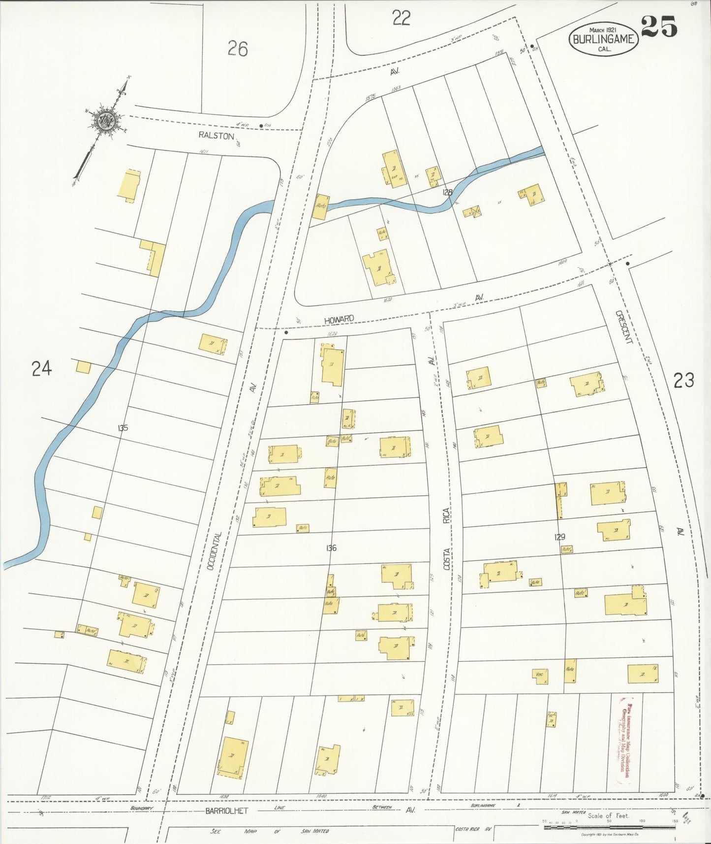 Sanborn Fire Insurance Map from Burlingame, San Mateo County, California (1921), Sheet #0025 - Complete Map Set gallery image, historic Sanborn map, vintage wall art, California California