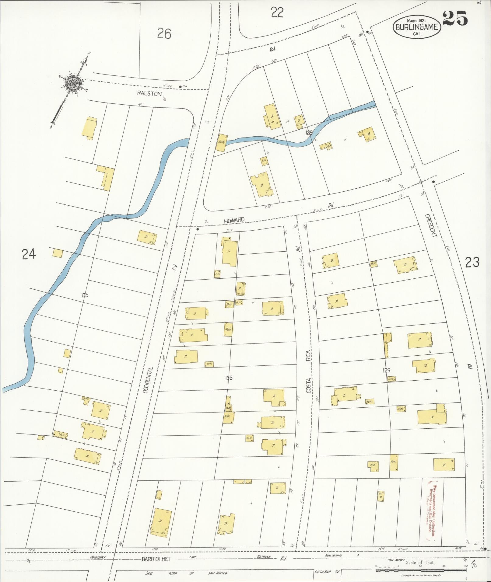 Sanborn Fire Insurance Map from Burlingame, San Mateo County, California (1921), Sheet #0025 - Complete Map Set gallery image, historic Sanborn map, vintage wall art, California California