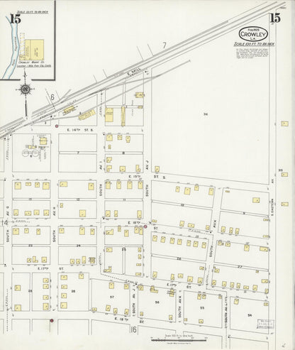 Sanborn Fire Insurance Map from Crowley, Acadia Parish, Louisiana (1925), Sheet #0015 - Complete Map Set gallery image, historic Sanborn map, vintage wall art, Louisiana Louisiana