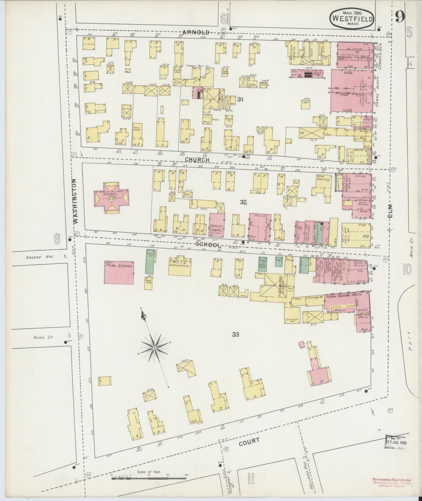 Sanborn Fire Insurance Map from Westfield, Hampden County, Massachusetts (1895), Sheet #0009 - Complete Map Set gallery image, historic Sanborn map, vintage wall art, Massachusetts Massachusetts