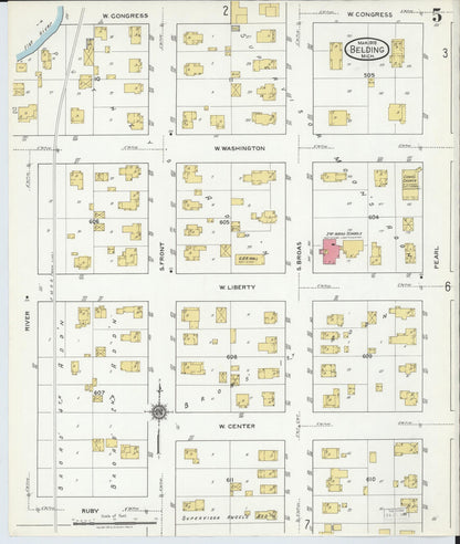 Sanborn Fire Insurance Map from Belding, Ionia County, Michigan (1918), Sheet #0005 - Historic Sanborn Fire Insurance Map Print, vintage old map wall art, antique decor, genealogy gift, Michigan Michigan map