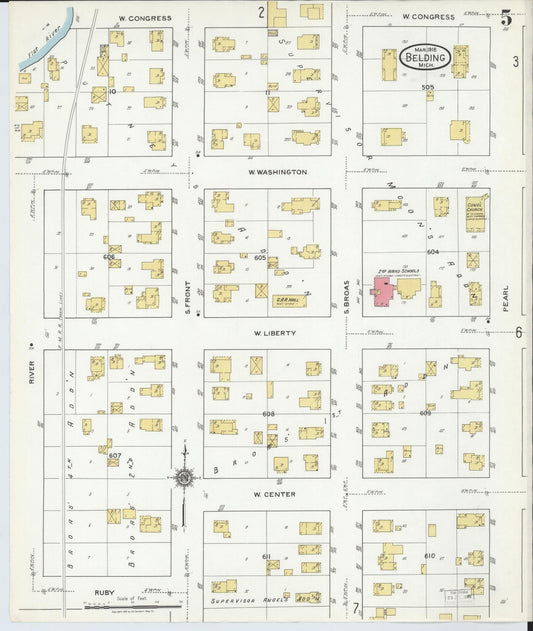 Sanborn Fire Insurance Map from Belding, Ionia County, Michigan (1918), Sheet #0005 - Historic Sanborn Fire Insurance Map Print, vintage old map wall art, antique decor, genealogy gift, Michigan Michigan map