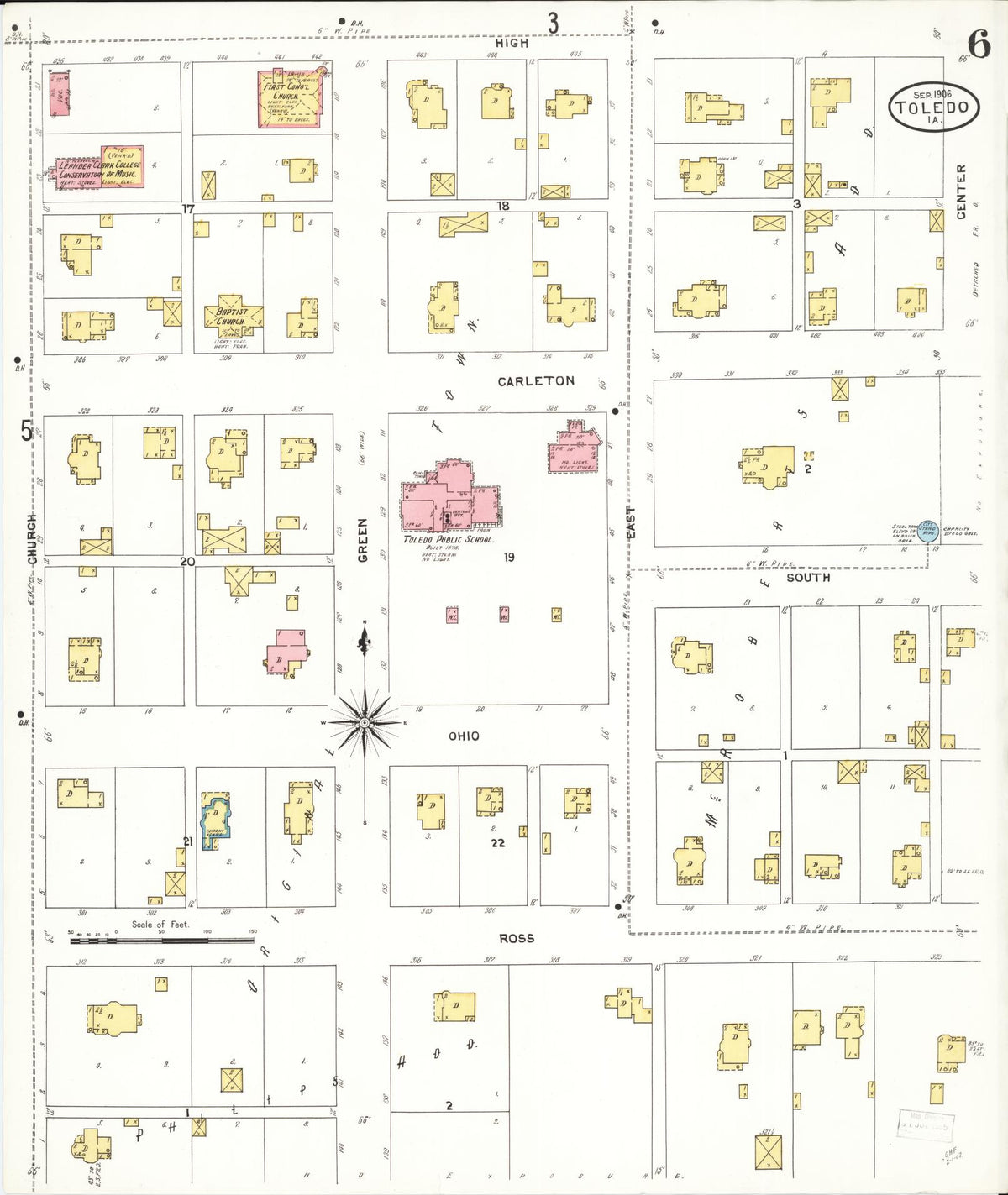 Sanborn Fire Insurance Map from Toledo, Tama County, Iowa (1906), Sheet #0006 - Historic Sanborn Fire Insurance Map Print, vintage old map wall art