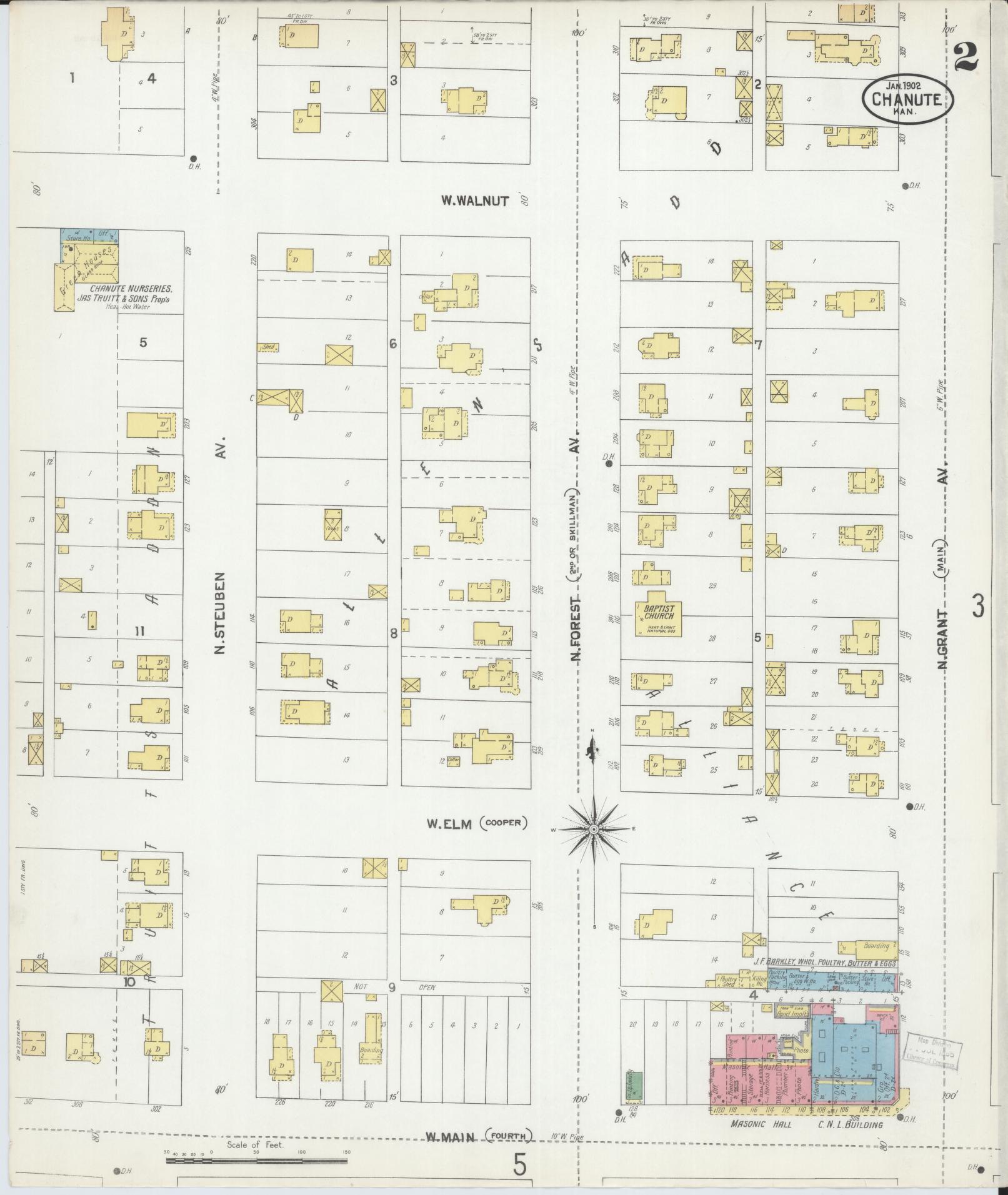 Sanborn Fire Insurance Map from Chanute, Neosho County, Kansas (1902), Sheet #0002 - Historic Sanborn Fire Insurance Map Print, vintage old map wall art, antique decor, genealogy gift, Kansas Kansas map