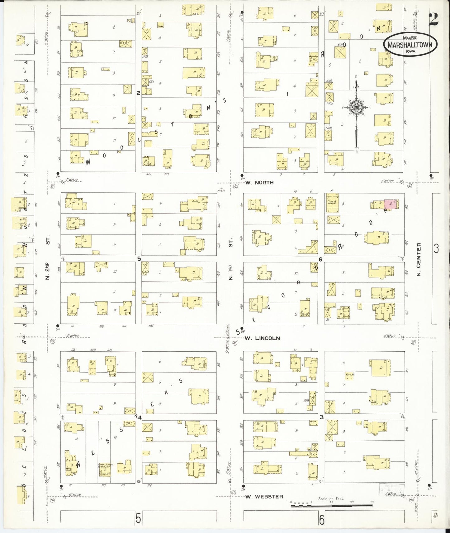 Sanborn Fire Insurance Map from Marshalltown, Marshall County, Iowa (1910), Sheet #0002 - Historic Sanborn Fire Insurance Map Print