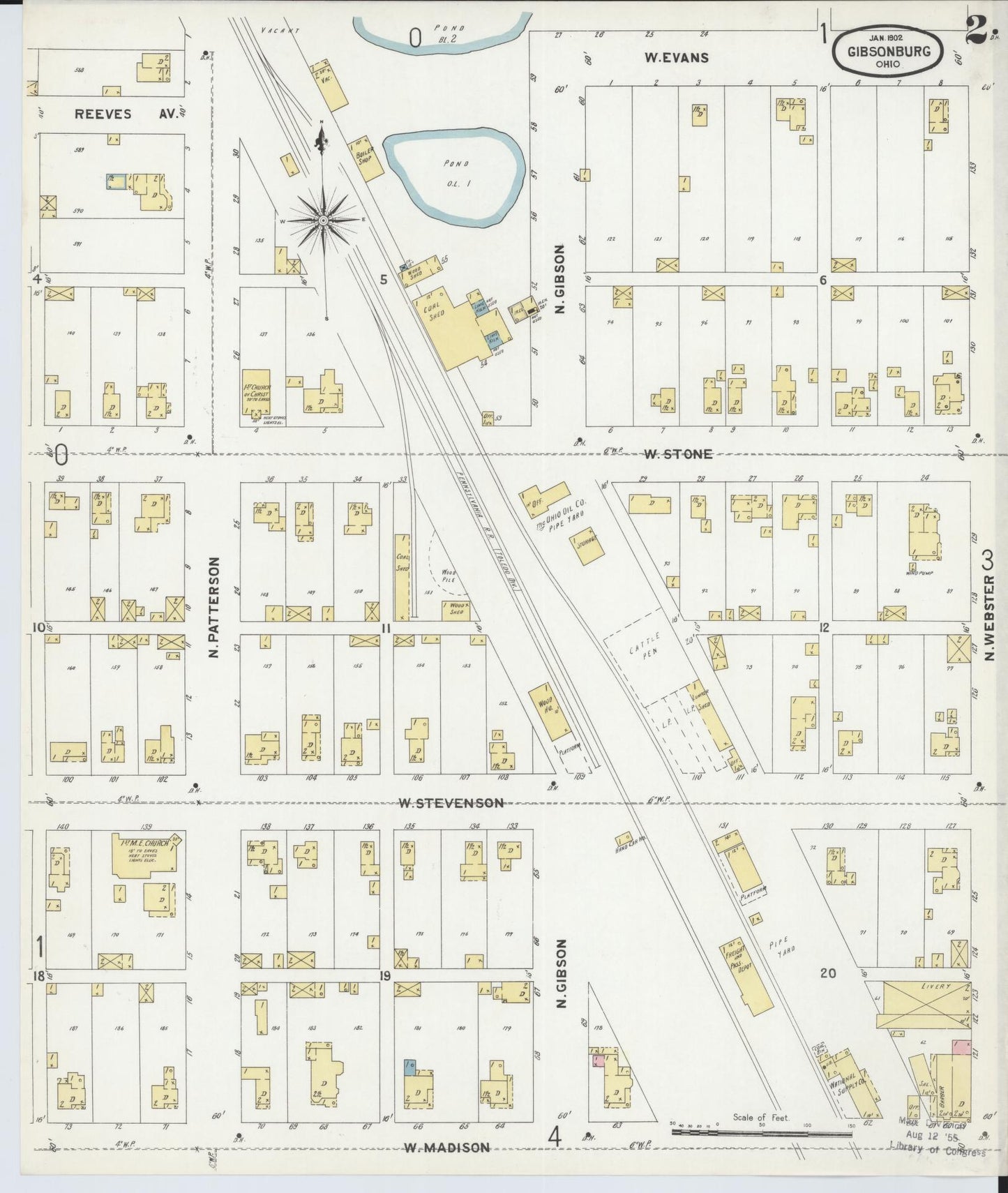 Sanborn Fire Insurance Map from Gibsonburg, Sandusky County, Ohio (1902), Sheet #0002 - Complete Map Set gallery image, historic Sanborn map, vintage wall art, Ohio Ohio