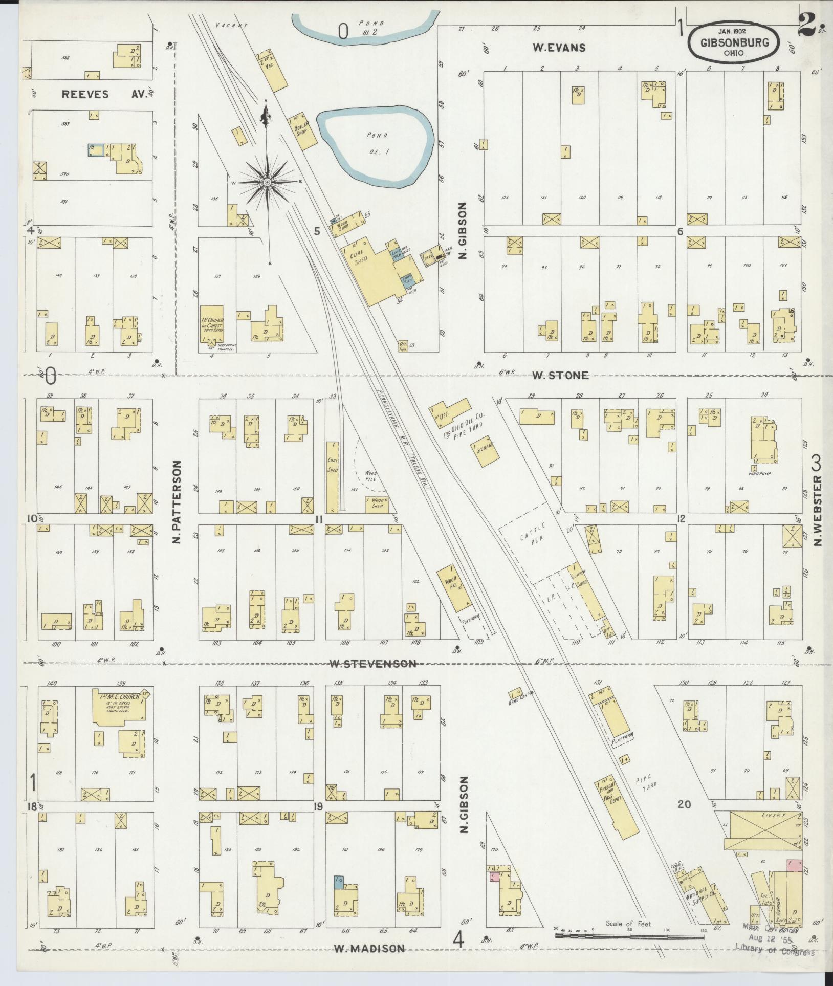 Sanborn Fire Insurance Map from Gibsonburg, Sandusky County, Ohio (1902), Sheet #0002 - Complete Map Set gallery image, historic Sanborn map, vintage wall art, Ohio Ohio