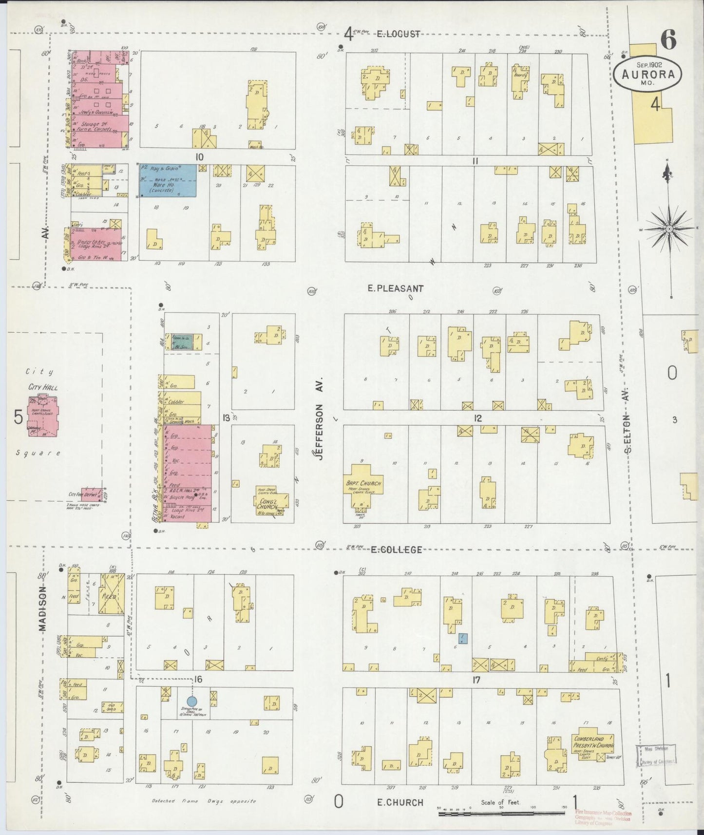 Sanborn Fire Insurance Map from Aurora, Lawrence County, Missouri (1902), Sheet #0006 - Complete Map Set gallery image, historic Sanborn map, vintage wall art, Missouri Missouri
