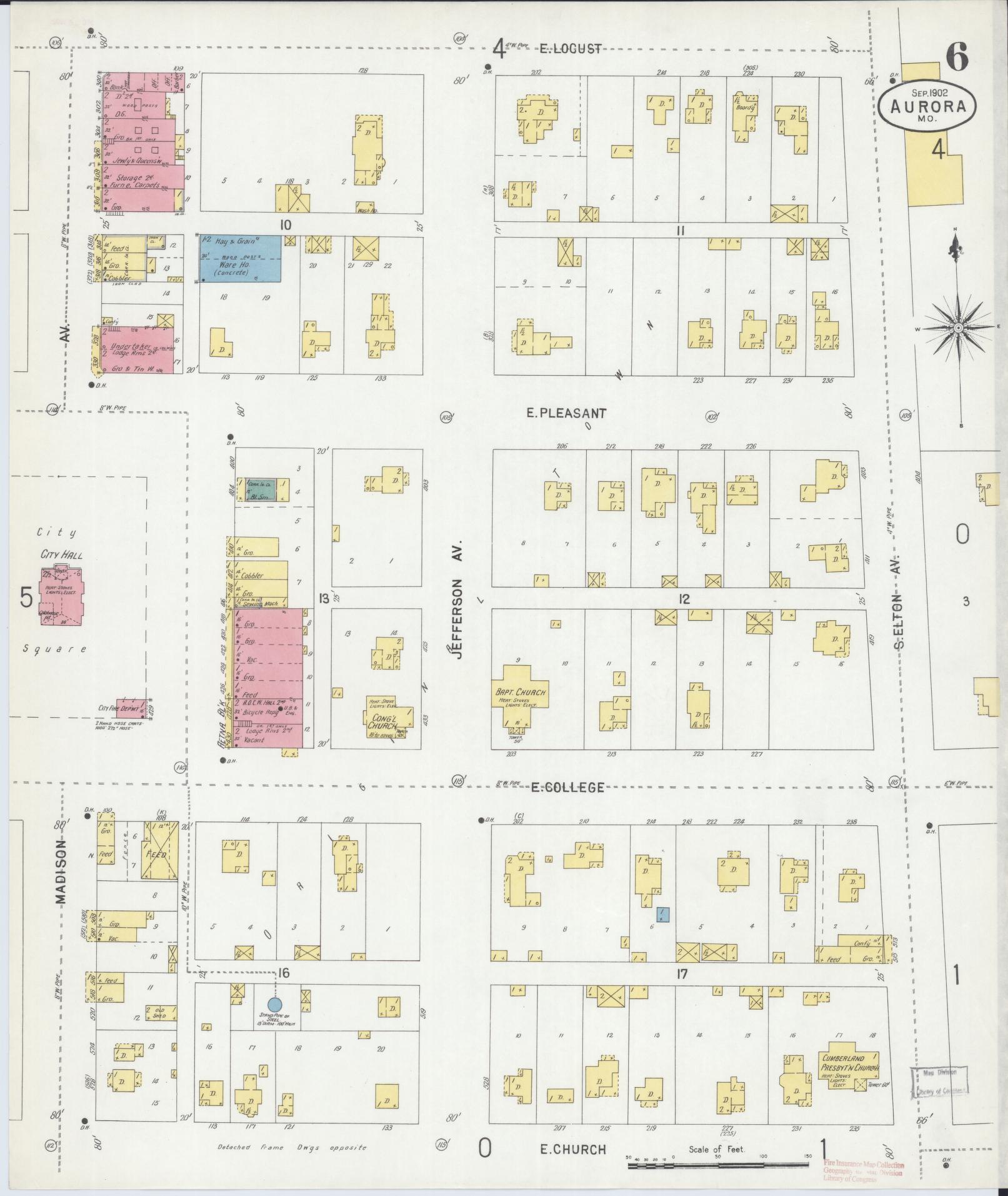 Sanborn Fire Insurance Map from Aurora, Lawrence County, Missouri (1902), Sheet #0006 - Complete Map Set gallery image, historic Sanborn map, vintage wall art, Missouri Missouri