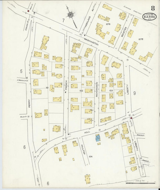Sanborn Fire Insurance Map from Barre, Washington County, Vermont (1916), Sheet #0008 - Historic Sanborn Fire Insurance Map Print, vintage old map wall art, antique decor, genealogy gift, Vermont Vermont map