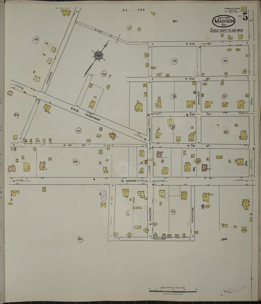 Sanborn Fire Insurance Map from Madison, Morgan County, Georgia (1941), Sheet #0005 - Historic Sanborn Fire Insurance Map Print, vintage old map wall art, antique decor, genealogy gift, Georgia Georgia map