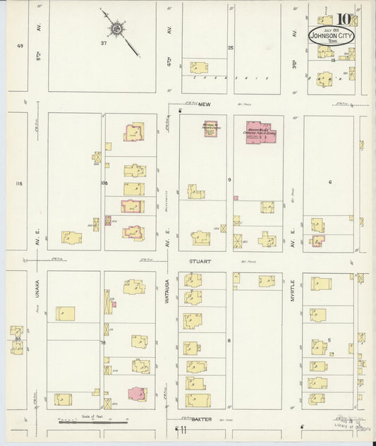 Sanborn Fire Insurance Map from Johnson City, Washington County, Tennessee (1913), Sheet #0010 - Historic Sanborn Fire Insurance Map Print, vintage old map wall art, antique decor, genealogy gift, Tennessee Tennessee map