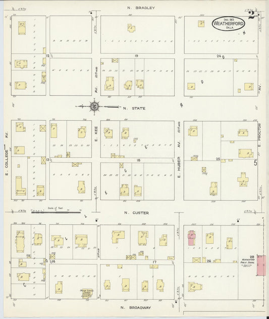 Sanborn Fire Insurance Map from Weatherford, Custer County, Oklahoma (1913), Sheet #0002 - Historic Sanborn Fire Insurance Map Print, vintage old map wall art, antique decor, genealogy gift, Oklahoma Oklahoma map