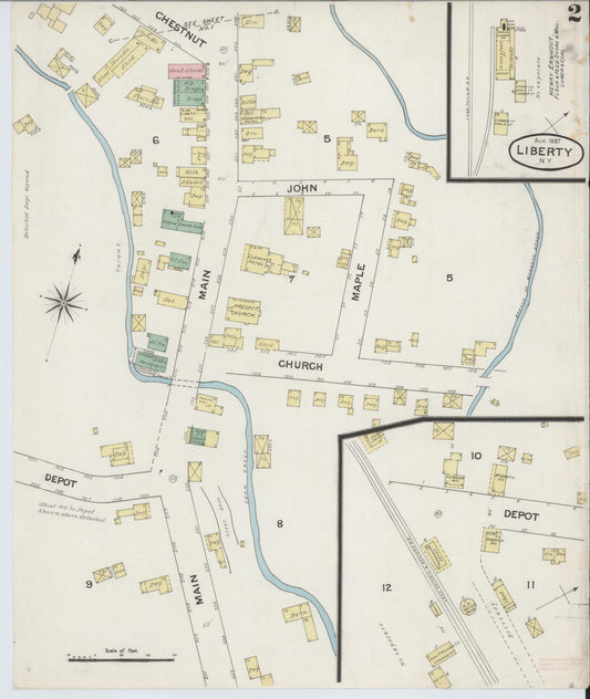 Sanborn Fire Insurance Map from Liberty, Sullivan County, New York (1887), Sheet #0002 - Historic Sanborn Fire Insurance Map Print, vintage old map wall art, antique decor, genealogy gift, New York New York map