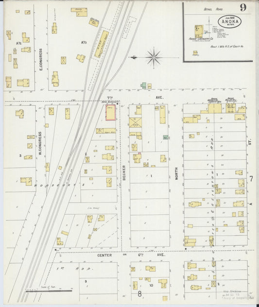 Sanborn Fire Insurance Map from Anoka, Anoka County, Minnesota (1898), Sheet #0009 - Historic Sanborn Fire Insurance Map Print, vintage old map wall art, antique decor, genealogy gift, Minnesota Minnesota map