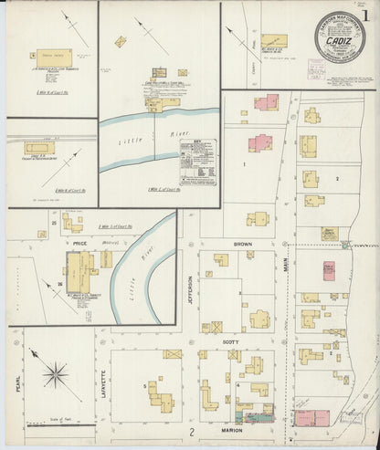 Sanborn Fire Insurance Map from Cadiz, Trigg County, Kentucky (1903), Sheet #0001 - Complete Map Set gallery image, historic Sanborn map, vintage wall art, Kentucky Kentucky