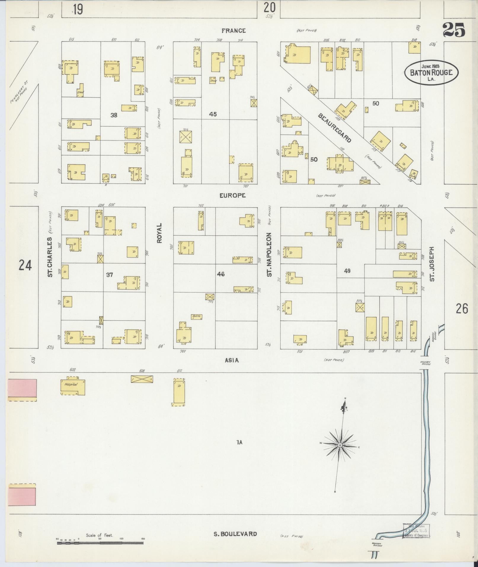 Sanborn Fire Insurance Map from Baton Rouge, East Baton Rouge Parish, Louisiana (1903), Sheet #0025 - Historic Sanborn Fire Insurance Map Print, vintage old map wall art, antique decor, genealogy gift, Louisiana Louisiana map